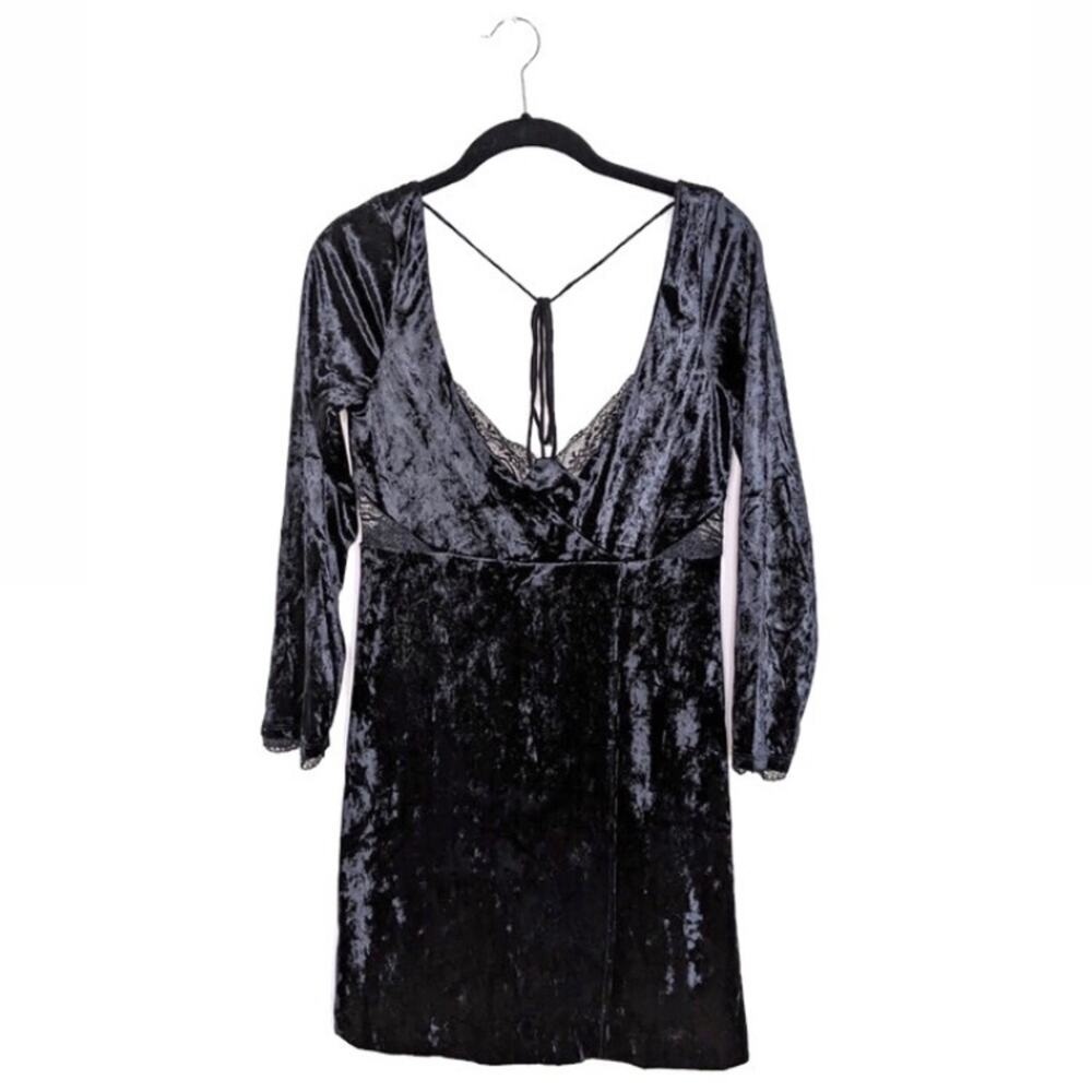 Free People Kat Velvet Lace Plunge Mini Dress Black Size Small